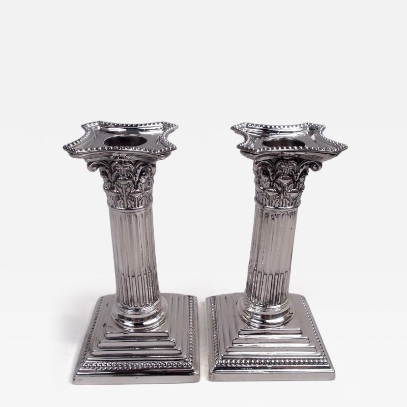 Pair of English Victorian Neoclassical Column Candlesticks 1893