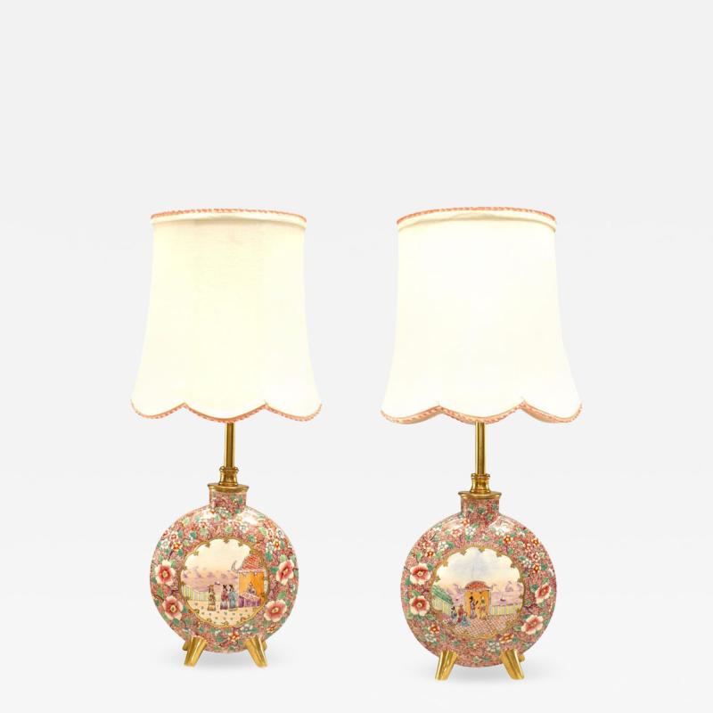 Pair of English Victorian Porcelain Table Lamps