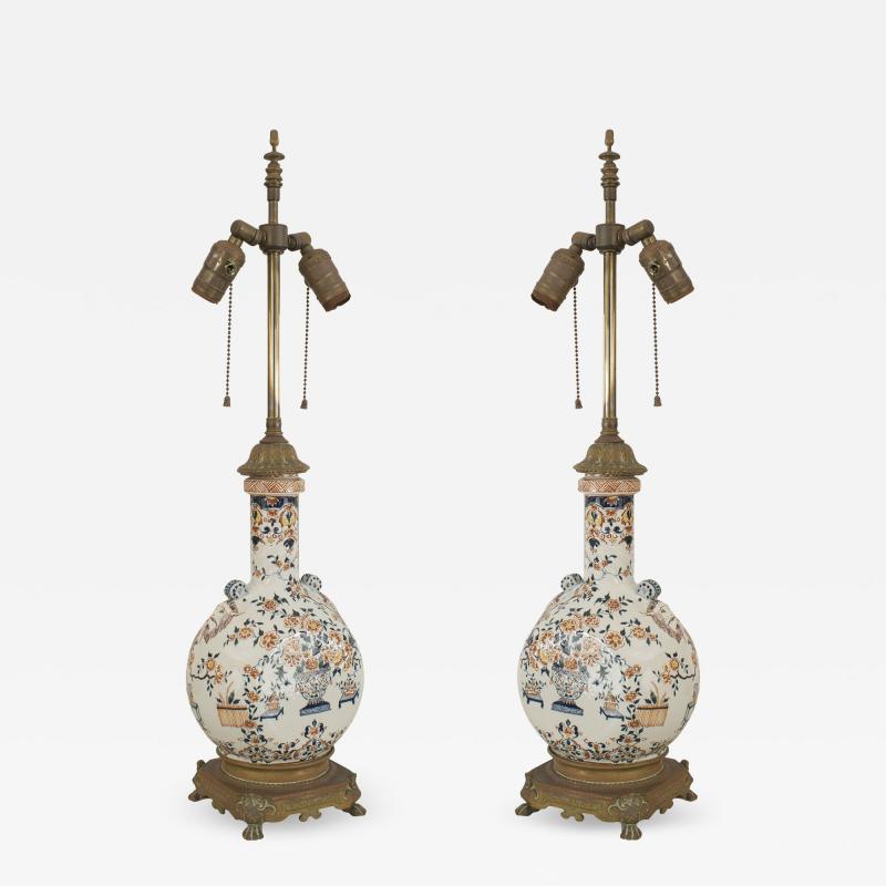 Pair of English Victorian Porcelain Table Lamps