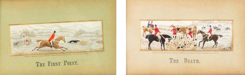 Pair of English Victorian Silk Embroidered Hunting Scenes