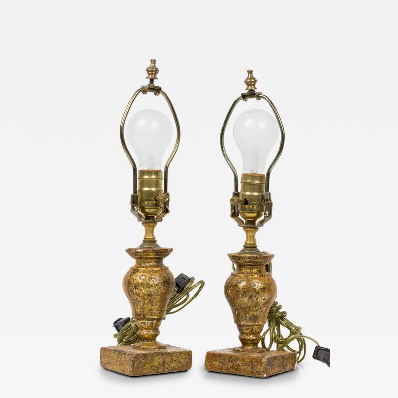 Pair of English Victorian Small Giltwood Table Lamps