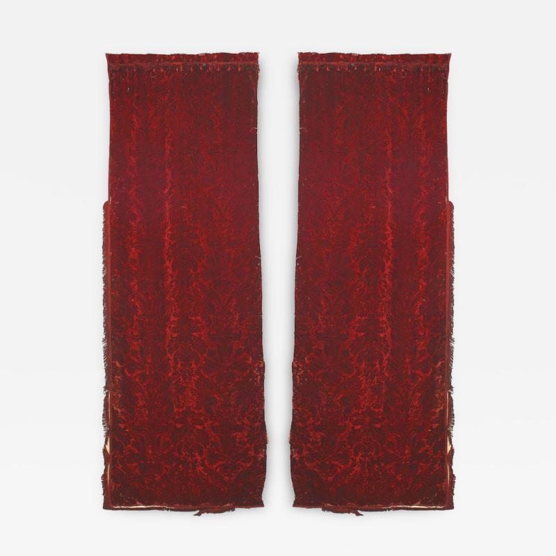 Pair of English Victorian Style Burgundy Cut Velvet Drapes