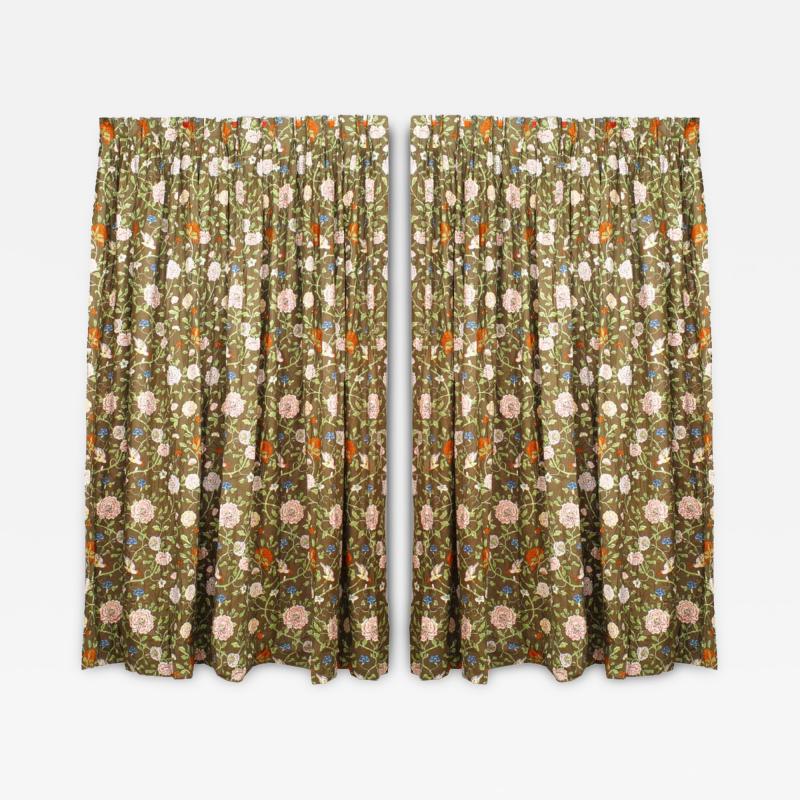 Pair of English Victorian Style Cotton Drapes with Flowering Drapes