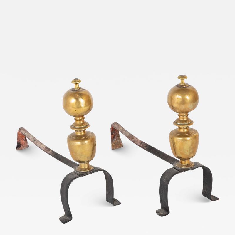 Pair of English or European Brass Andirons