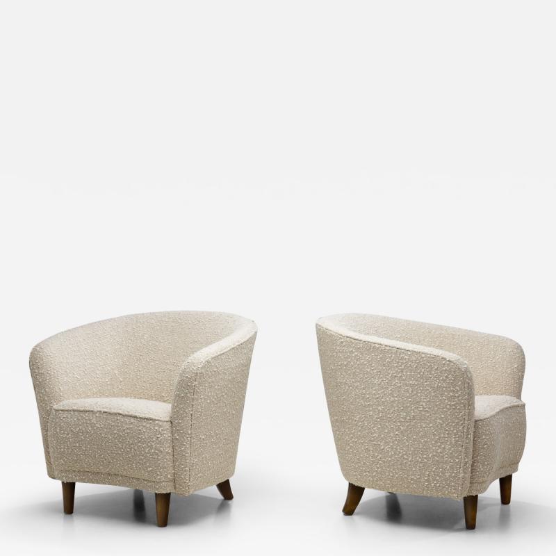 Pair of Enveloping Cabinetmaker Armchairs in Boucl Europe Mid 20th Century