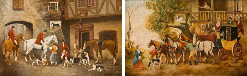 Pair of Equestrian Paintings Signed E R Woods