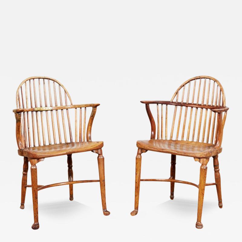 Pair of Estate Made Yew and Elm Windsor Armchairs