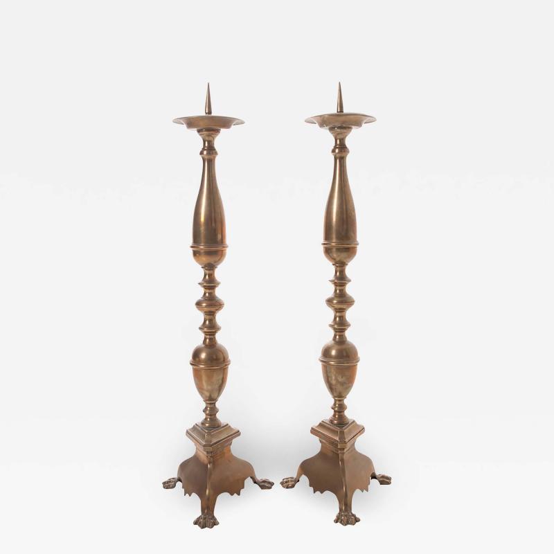 Pair of European 19th Century Brass Candlesticks with Paw Feet
