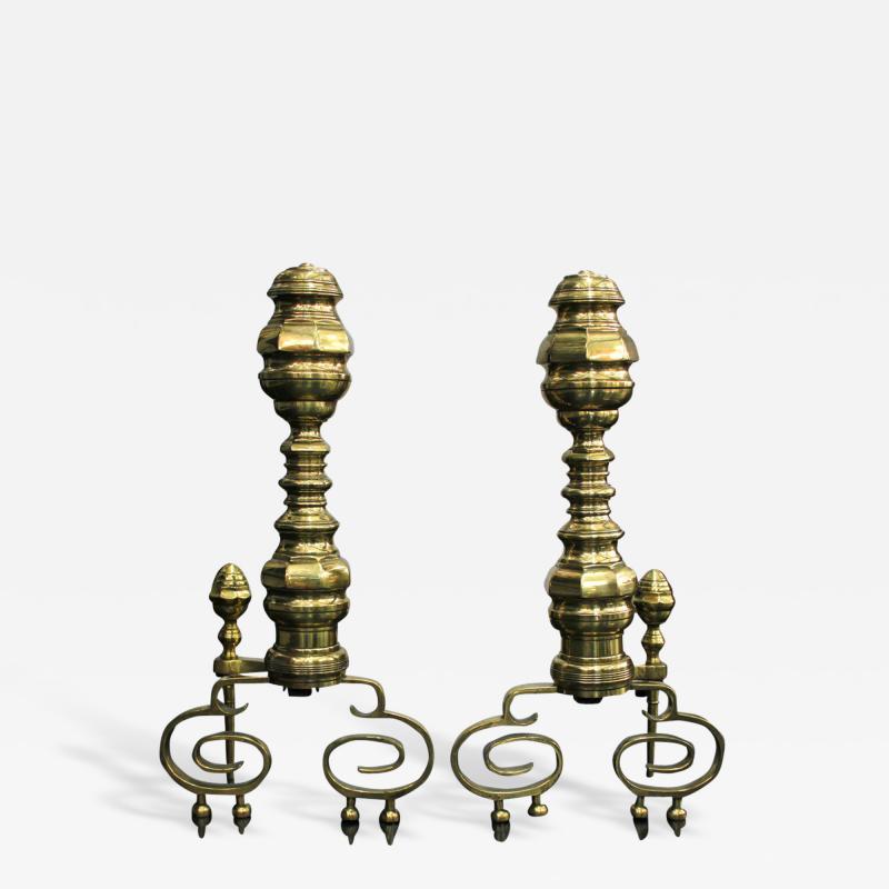 Pair of Exceptional Large Brass Andirons