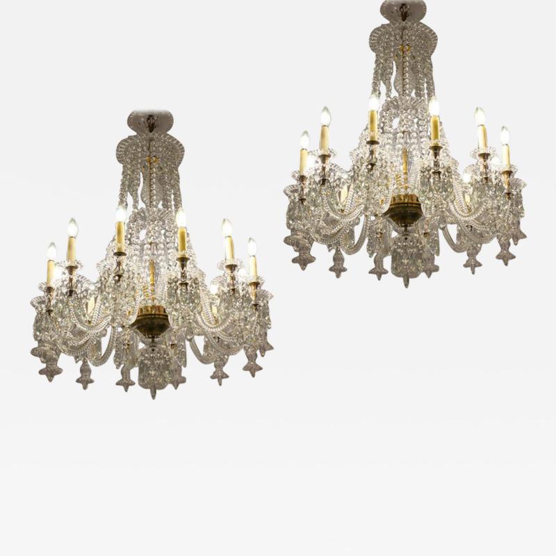 Pair of Exceptional Large French Cut Crystal Chandelier 1930