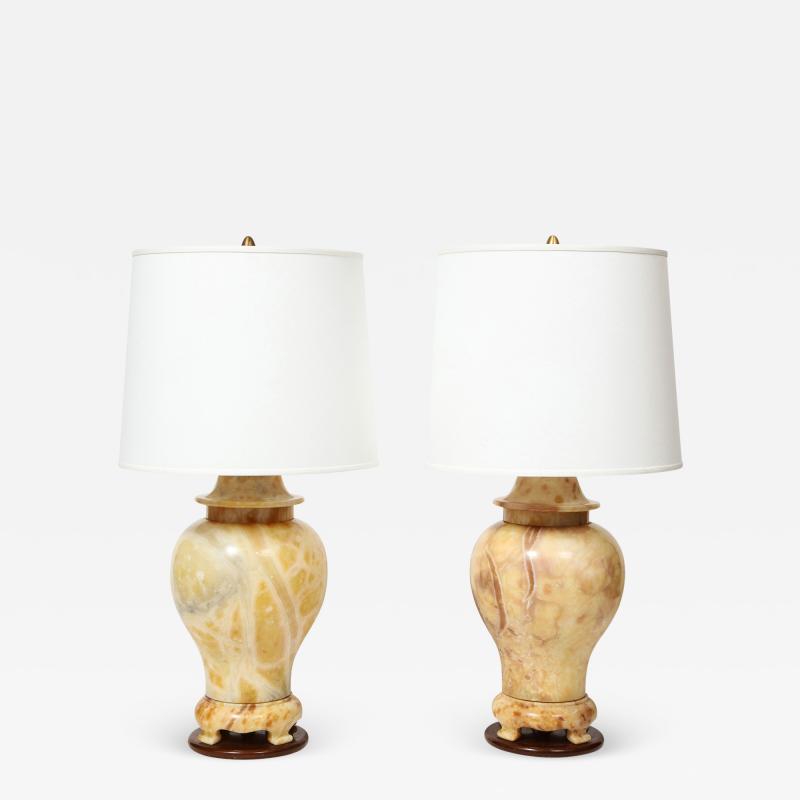 Pair of Exquisite Marble Ginger Jar Table Lamps 1960s