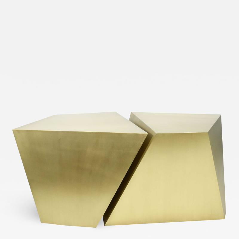 Pair of Faceted Cocktail Tables in Satin Gold Finish