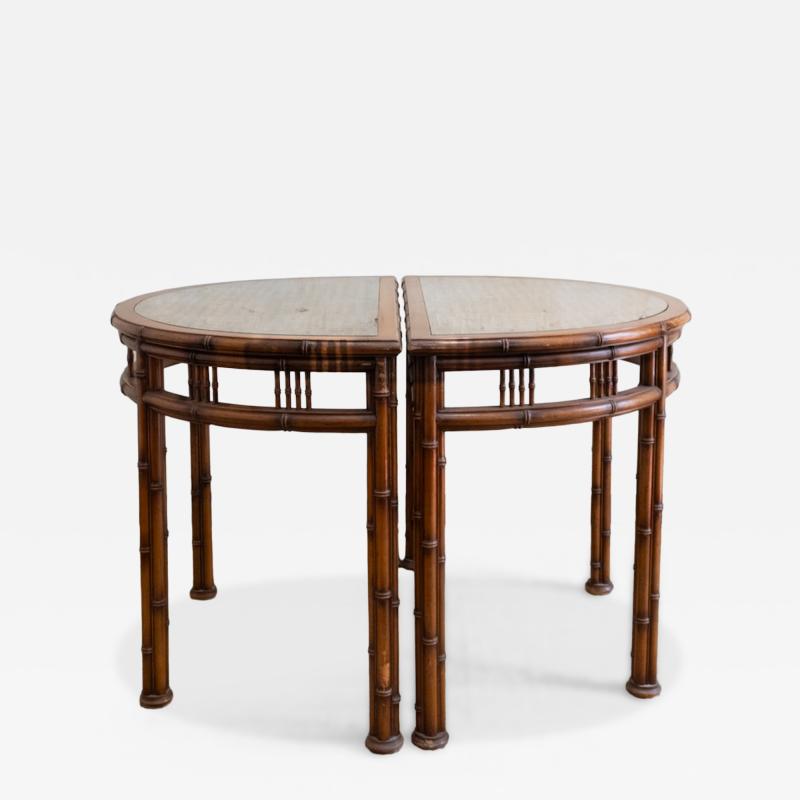Pair of Faux Bamboo Demi Lune Consoles 1970s