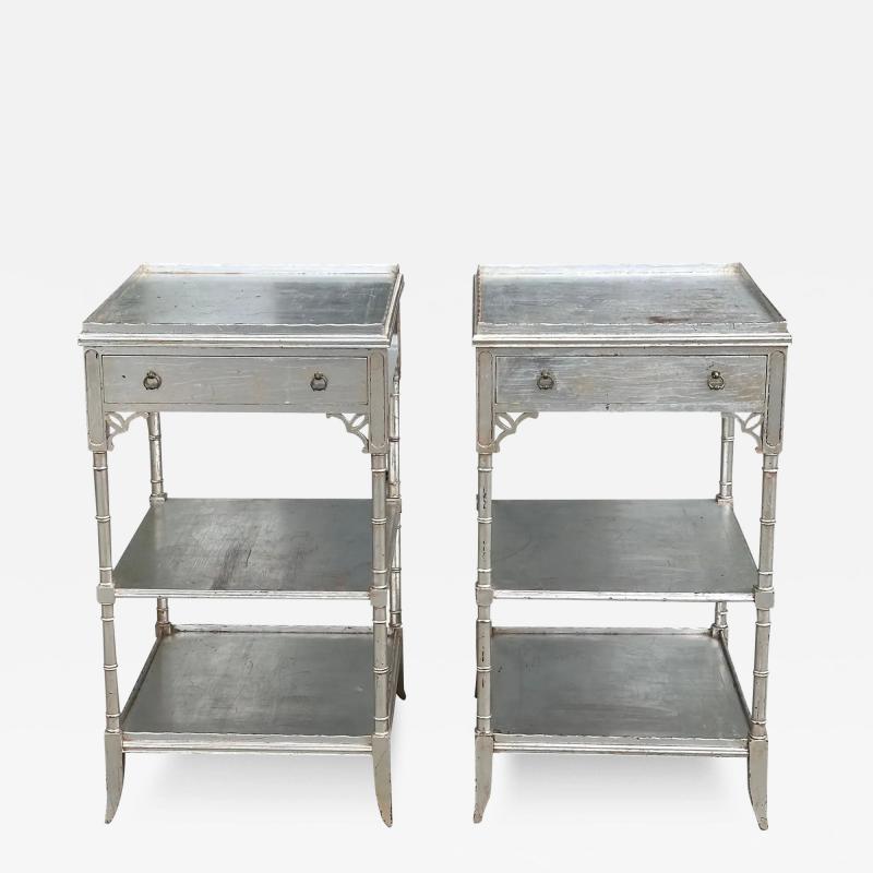 Pair of Faux Bamboo Hollywood Regency Silver End Table Nightstands