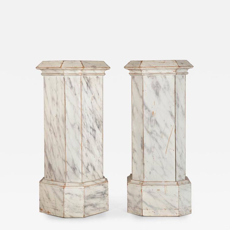 Pair of Faux Marble Painted Pine Columns early 20th century