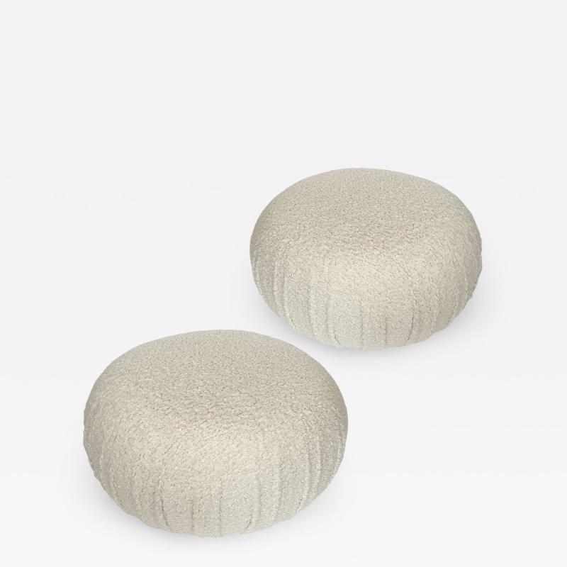 Pair of Faux Shearling Souffle Pouf Ottomans