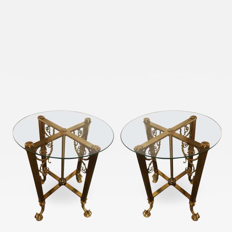 Pair of Fine Bronze Based End Tables with Glass Tops