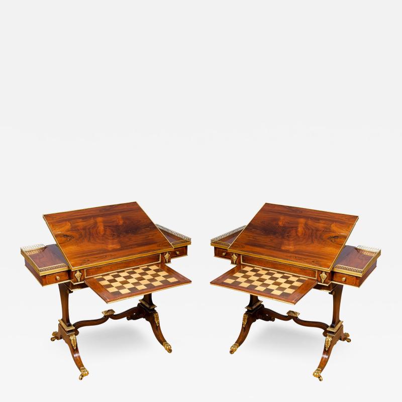 Pair of Fine Regency Rosewood and Bronze Mounted Writing Games Table