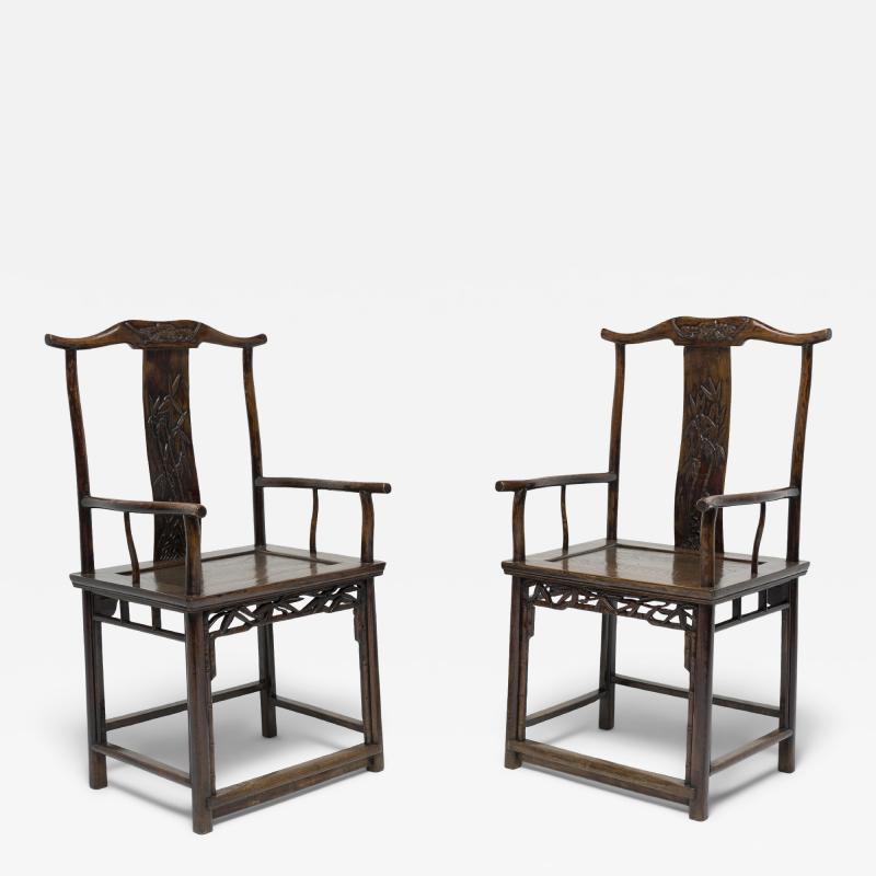 Pair of Fine Yoke Back Armchairs with Bamboo Carvings