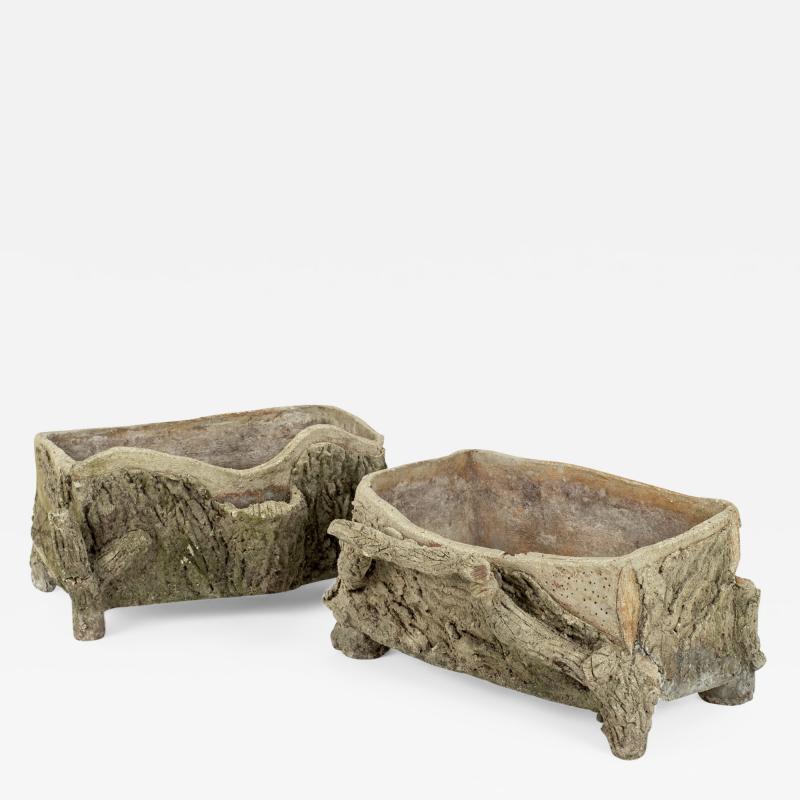 Pair of Finely Sculpted Faux Bois Planters