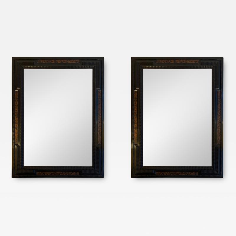 Pair of Flemish Style Faux Tortoishell and Ebonised Ripple Frame Mirrors