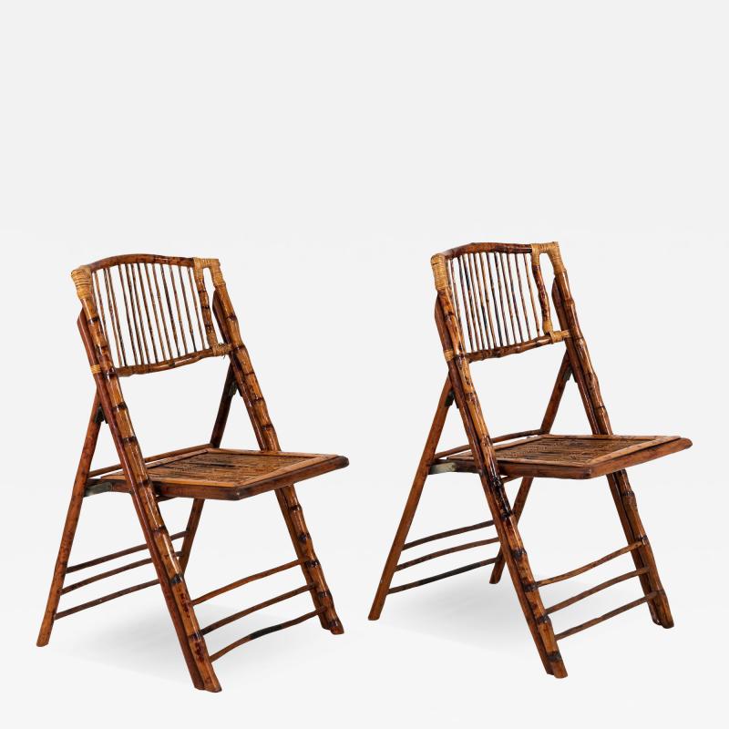 Pair of Folding Bamboo Chairs Vintage