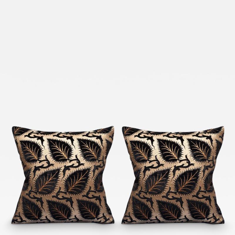 Pair of Fortuny Black and Gold Silk Velvet Pillows