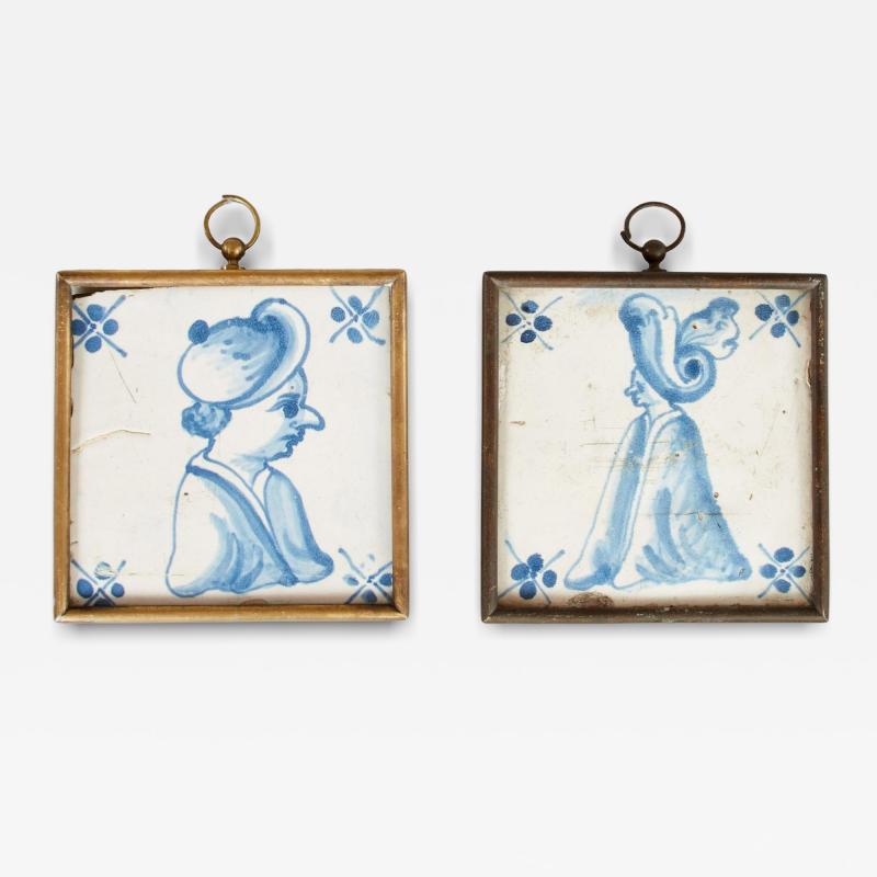 Pair of Framed Delft Portrait Tiles