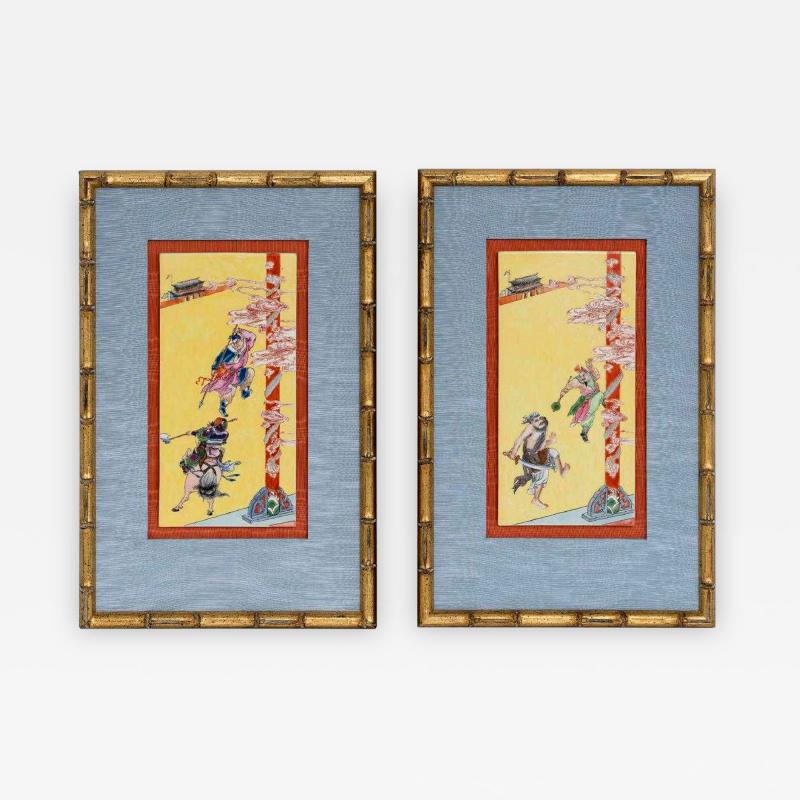 Pair of Framed Famille Jaune Porcelain Plaque Qing Dynasty