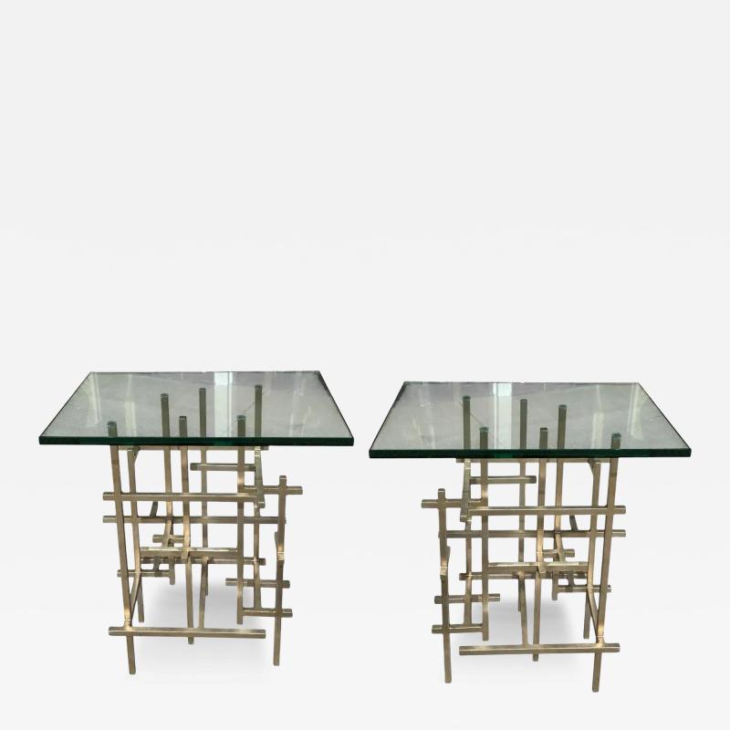 Pair of Fran Taubman Style Modern Silvered Metal Side Tables