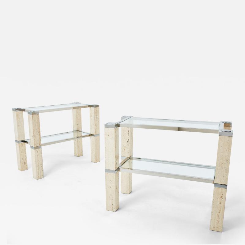 Pair of Fran ois Catroux chrome and travertine console tables 1973