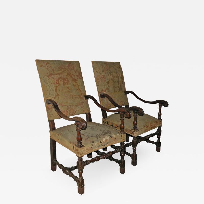 Pair of French 17th Century Louis XIV Walnut Armchairs