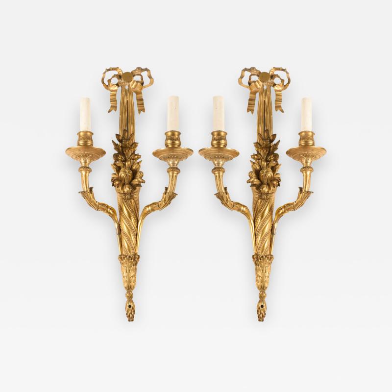 Pair of French 18th Century Louis XVI Ormolu Two Arm Sconces