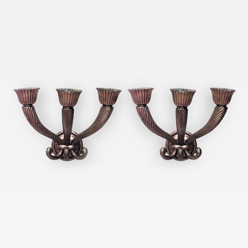Pair of French 1940s Bronze Wall Sconces