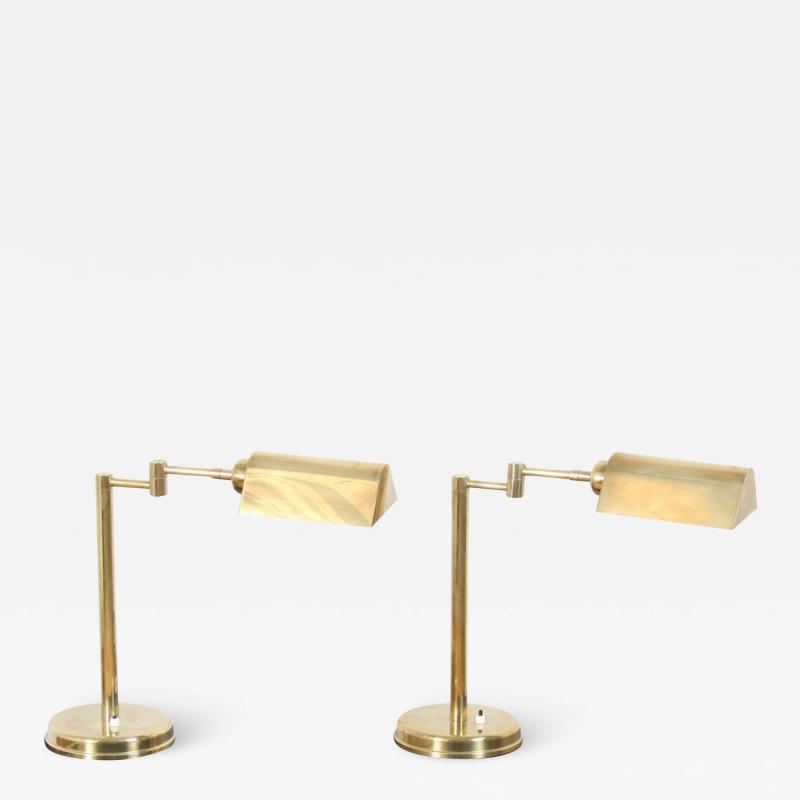 Pair of French 1970s Brass Library Lights