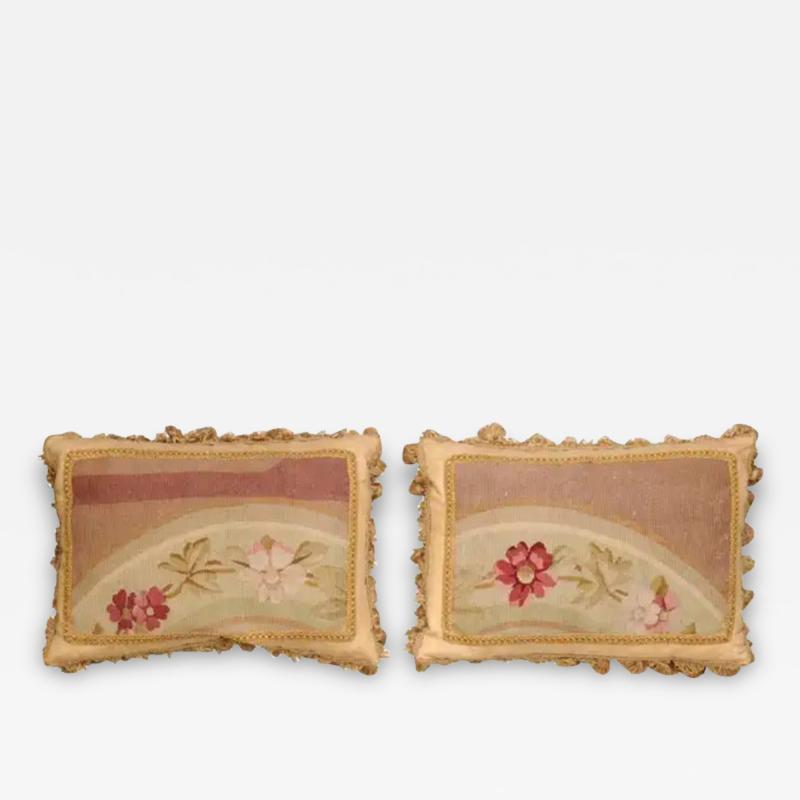 Pair of French 19th Century Aubusson Tapestry Pillows with Flowers and Tassels