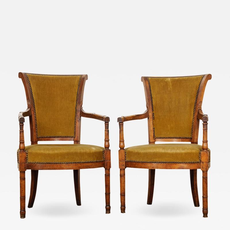 Pair of French 19th Century Directoire Style Upholstered Fauteuils