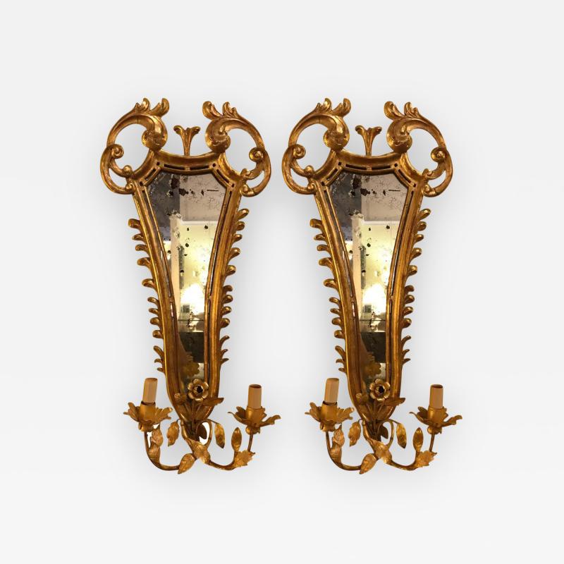 Pair of French 19th Century Giltwood Mirrored Back Wall Sconces