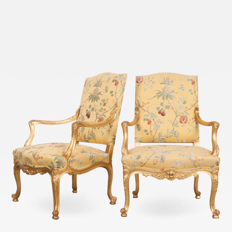 Pair of French 19th Century Gold Gilt Louis XV Armchairs