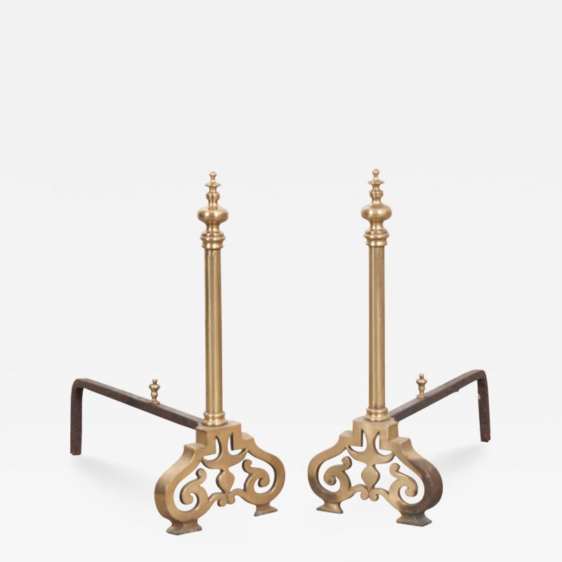 Pair of French 19th Century Louis XIII Style Iron and Brass Chenets