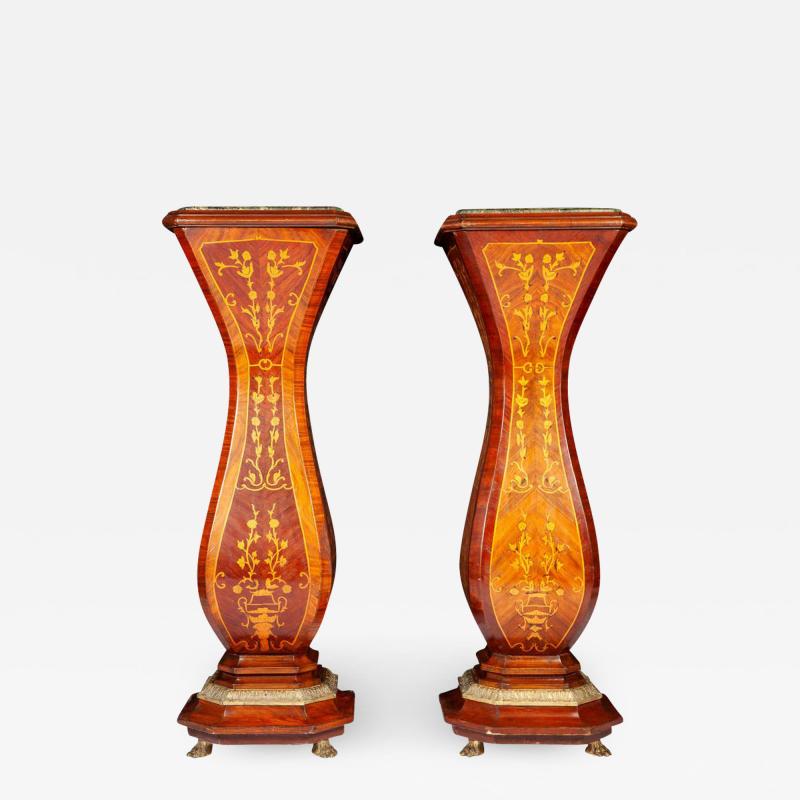 Pair of French 19th Century Marquetry Inlaid Large Pedestals