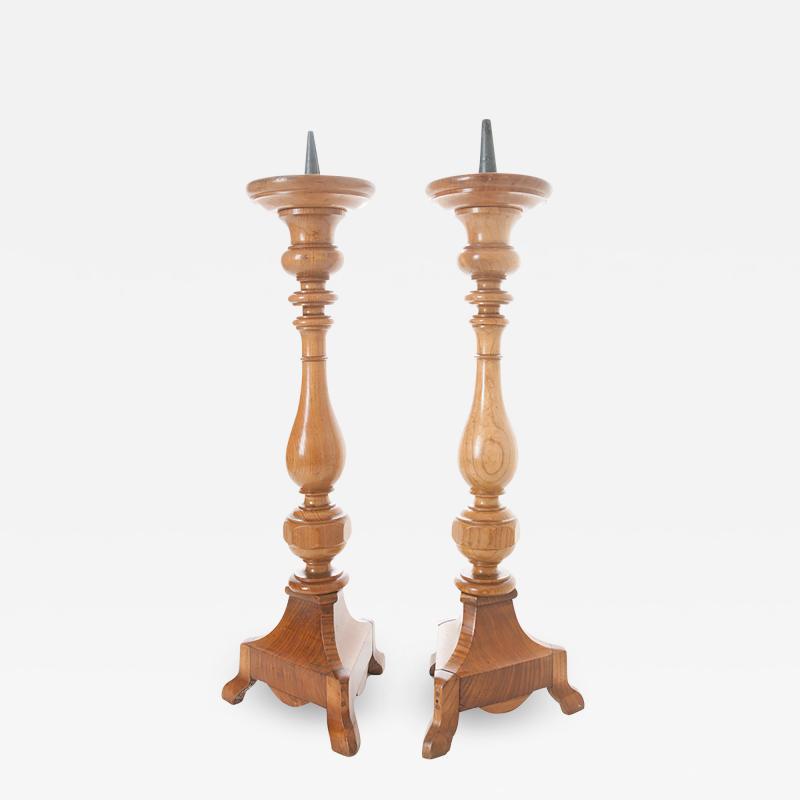 Pair of French 19th Century Turned Wood Candlesticks