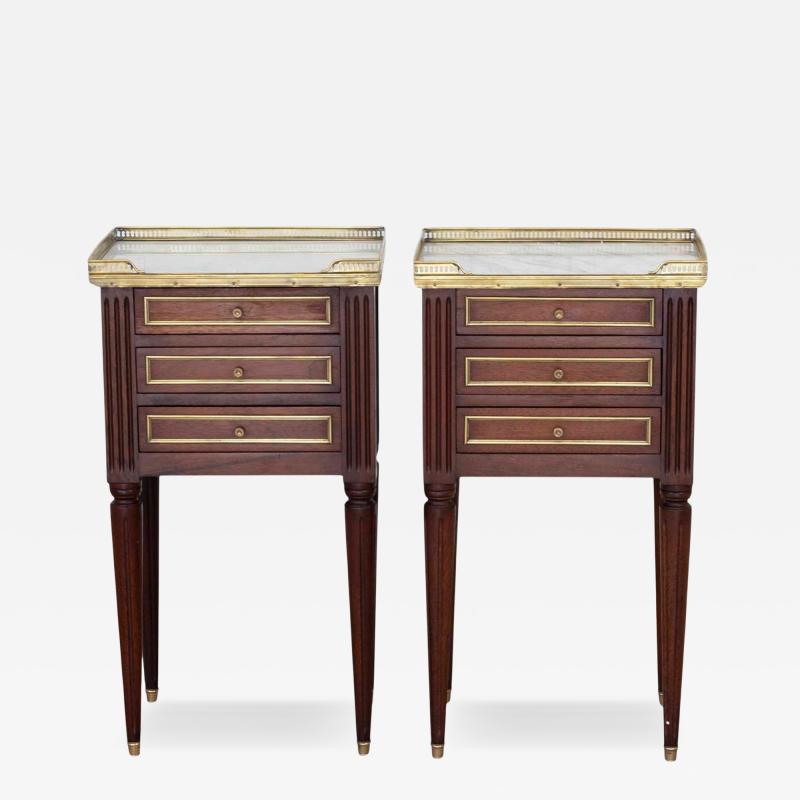 Pair of French 20th Century Louis XVI Style Marble Top Bedside Tables