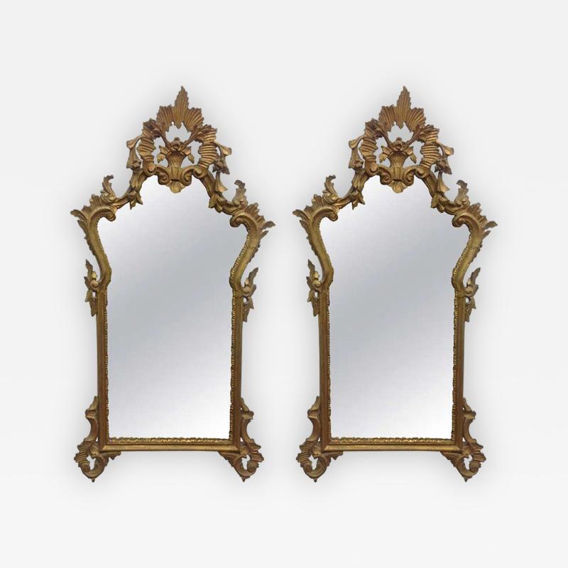 Pair of French Antique Hand Carved Wooden Gilded Mirrors