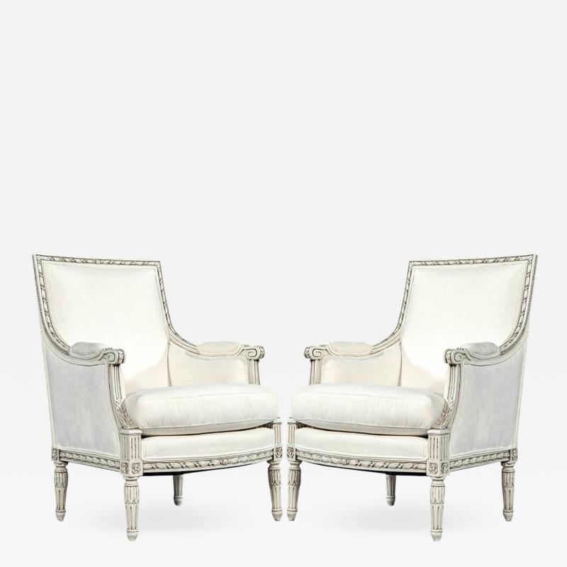 Pair of French Antique Louis XVI Antique Bergere Arm Chairs