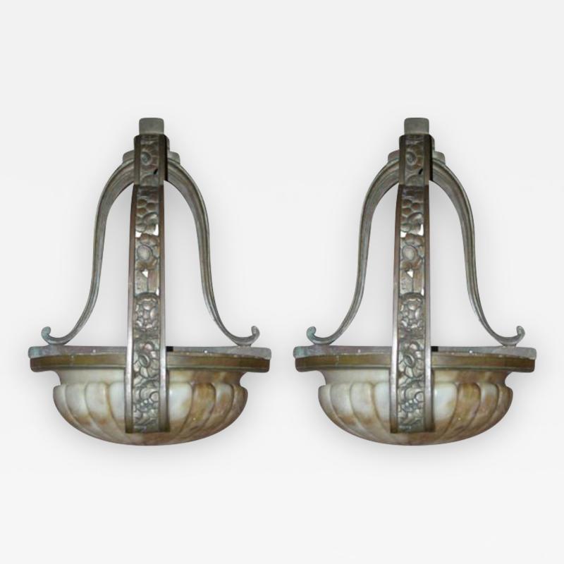 Pair of French Art Deco Alabaster Sconces