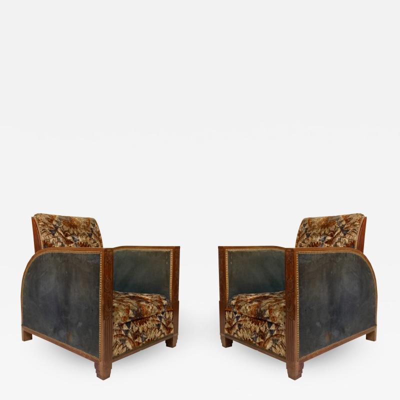 Pair of French Art Deco Dufrene Club Chairs