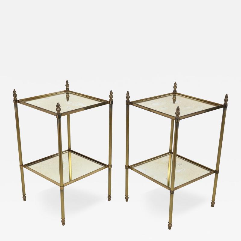 Pair of French Art Deco Fluted Brass Square Cocktail Tables Circa 1900