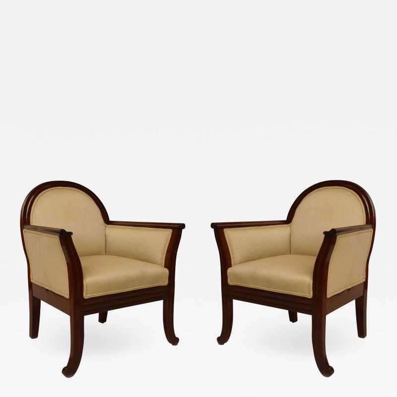 Pair of French Art Deco Mahogany Club Chairs