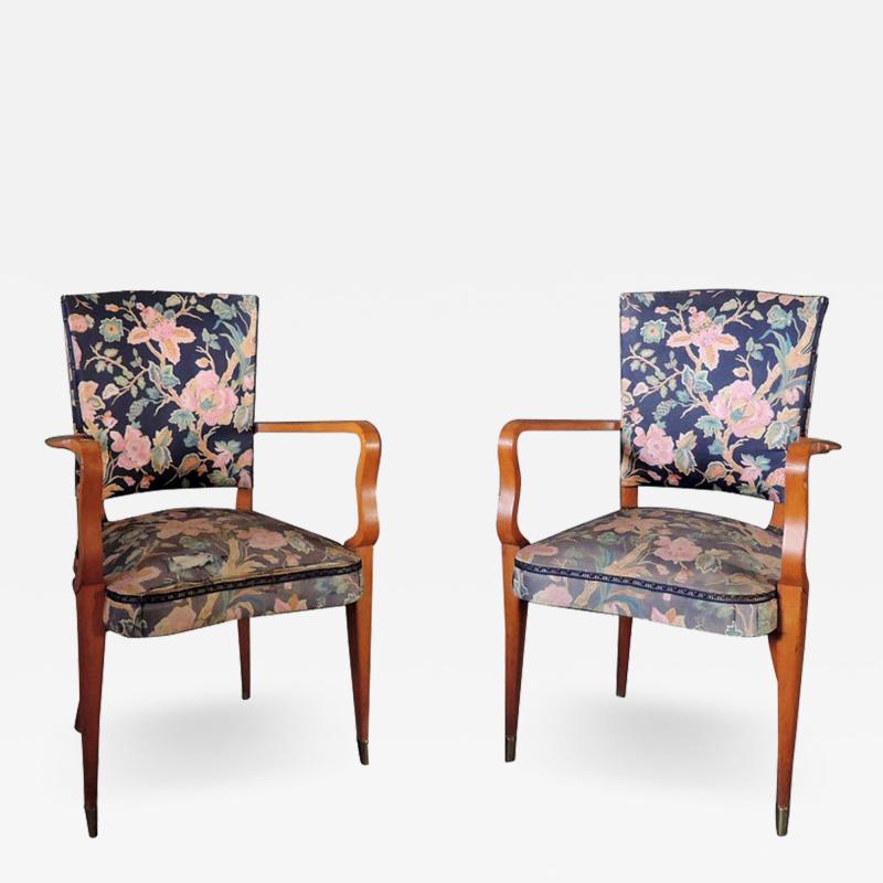 Pair of French Art Deco Stained Beech Armchairs